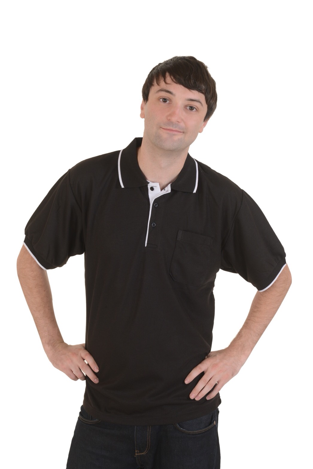 制服 網眼短袖POLO衫C307黑色TC布，有短長款，編號為 D407