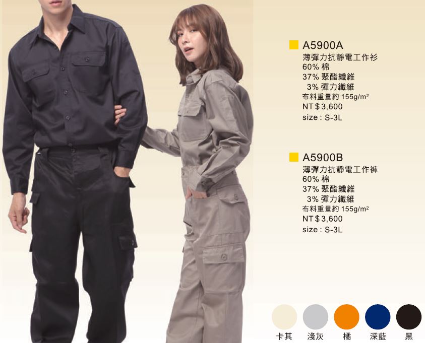 木居 抗靜電工作服A5900A   A5900B    有袖帶可捲成短袖