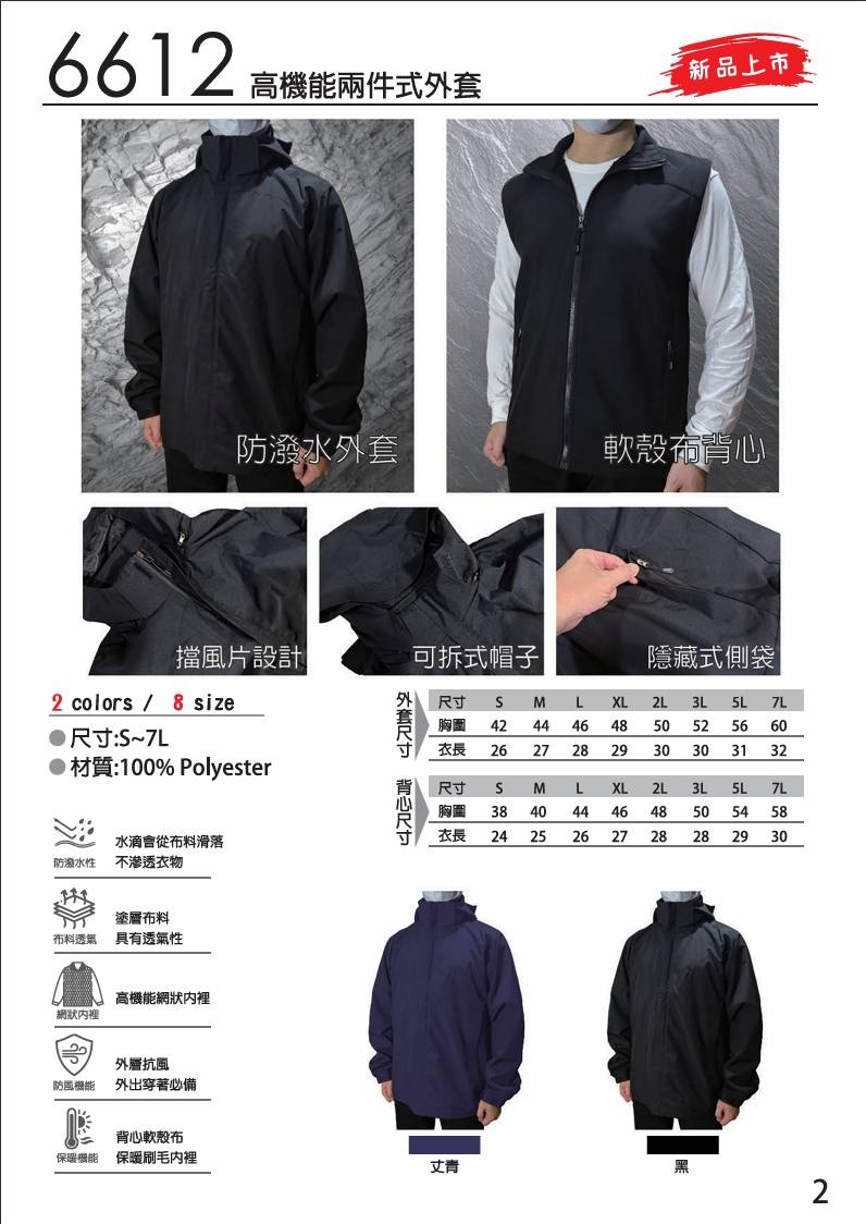 工作服二件式夾克6612丈青   黑色