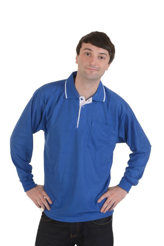 制服 網眼長袖POLO衫  D405寶藍色TTC布，有短袖款，編號為C305